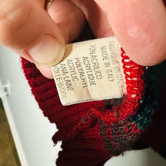 Vintage Tarrazia Red Green Holiday Crewneck Longsleeve Geometric Sweater Size M - Picture 10 of 10